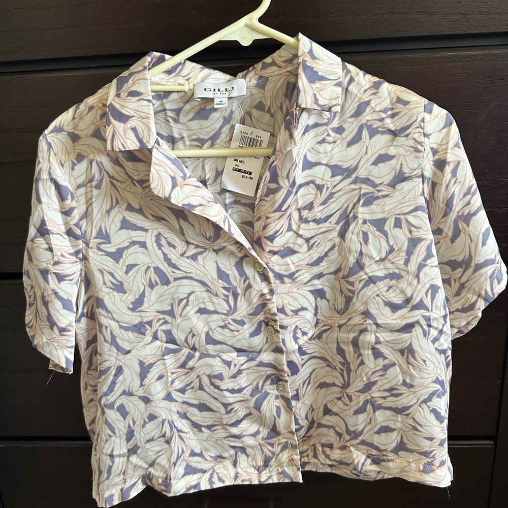 Gilli Cream and Purple Leaf Print Blouse